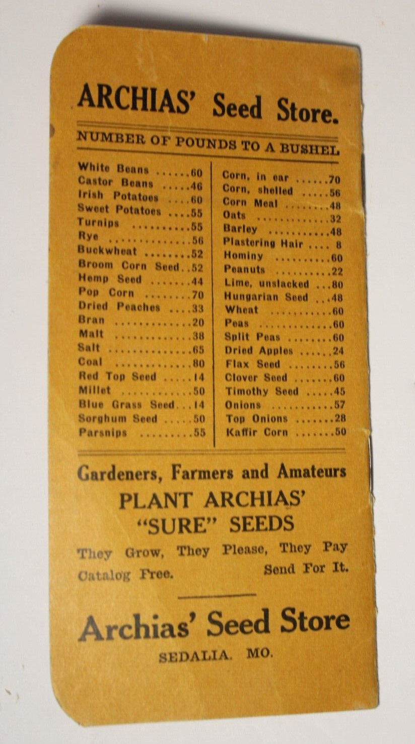 1926 Vintage Antique Archias Farm Seeds Ledger Book Sedalia Missouri Feed Store