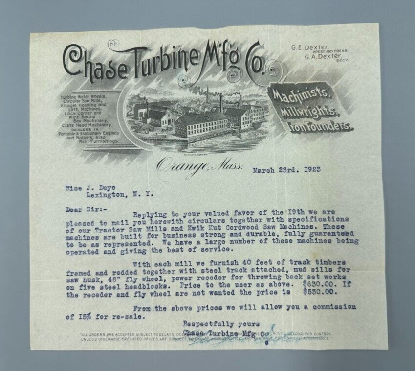 1923 CHASE Turbine FORDSON Tractor FARM Postal Cover ORANGE Massachusetts Adv