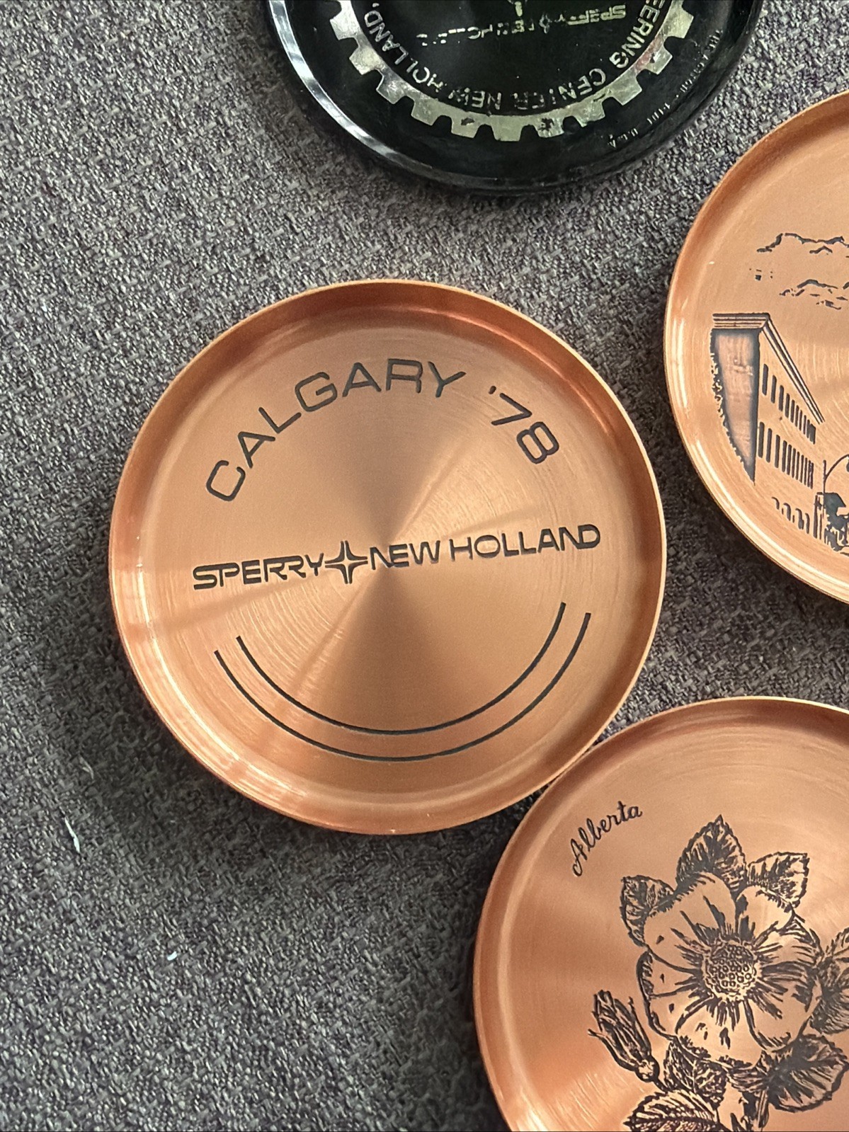 4 Vint. 1978 Sperry New Holland Copper Coasters Calgary, Alberta Fantasy Copperw