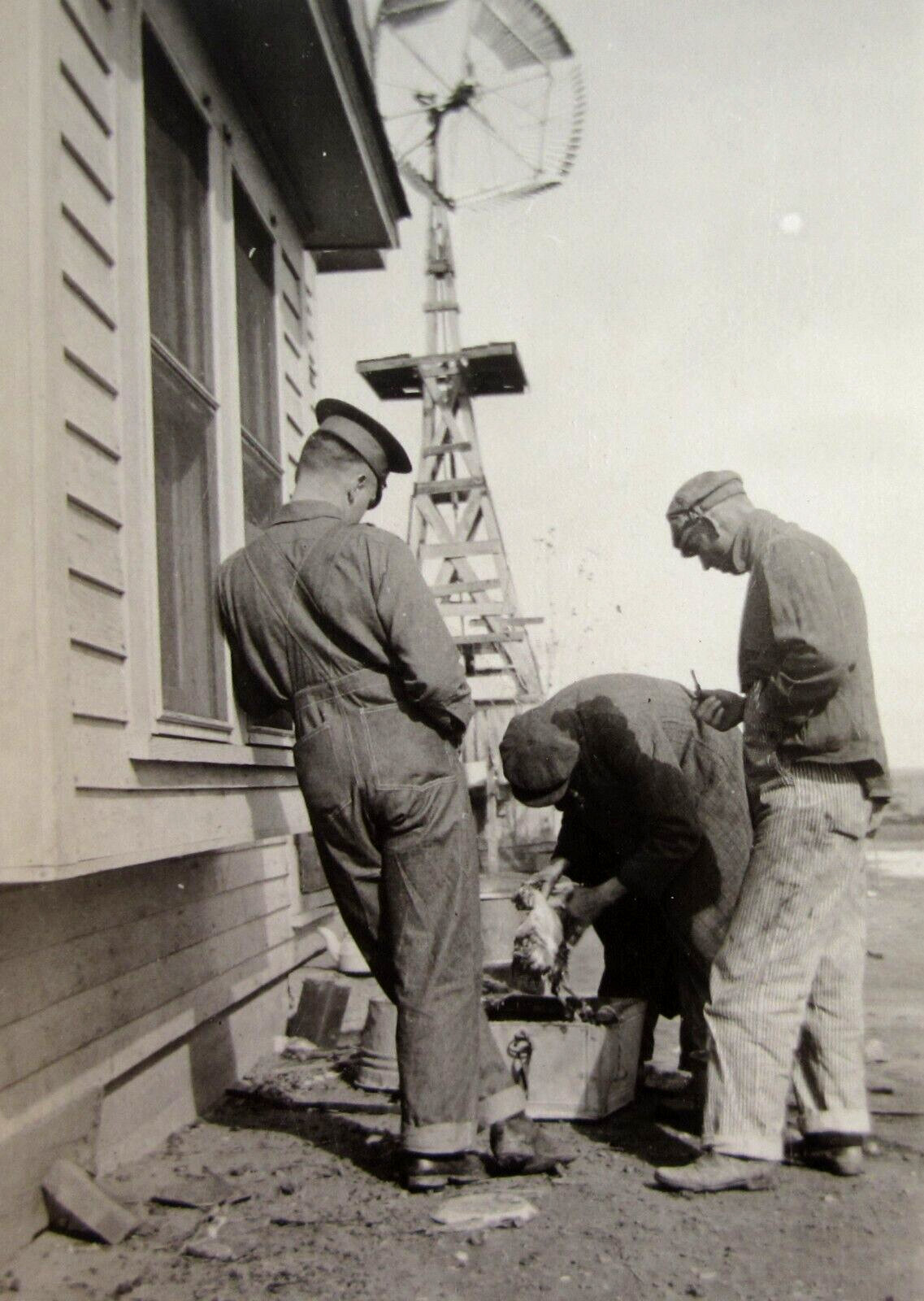 Vintage Eclipse Wood Windmill Farmers Plucking Chickens Snapshot Photo 1930s