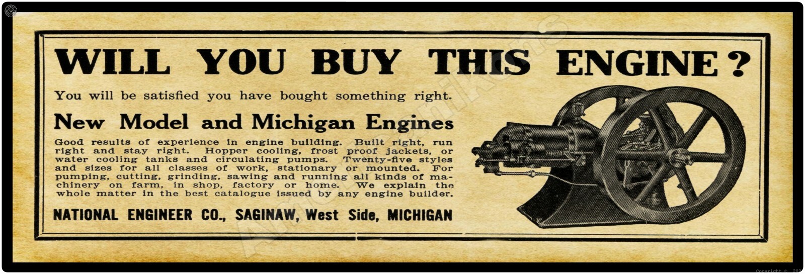 Michigan Gas Engine, Saginaw New Metal Sign, 16&Prime; x 48&Prime; USA STEEL XL Size – 8 lbs