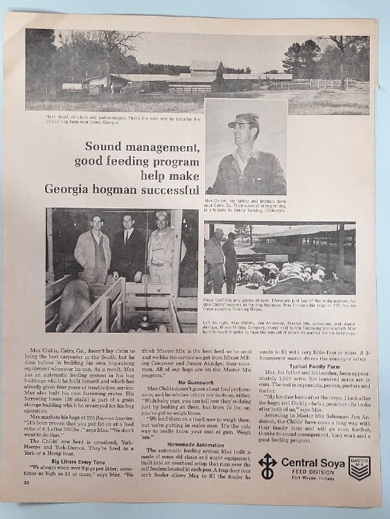 Original 1966 Soya Feed Ad Features Max Childs family of Cairo, Georgia