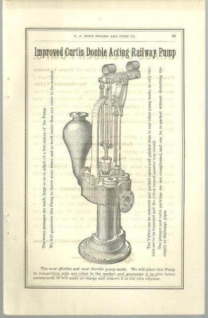 1879 Halladay Catalog Curtis Double Acting Railway Pump Antique Print Decorative