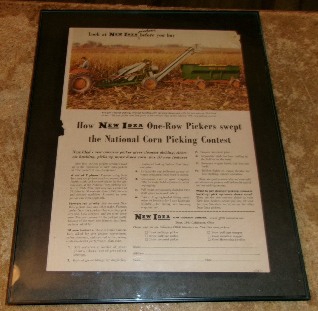 1957 new idea 8.5&Prime; x 11.75&Prime; plastic framed farm magazine ad good used