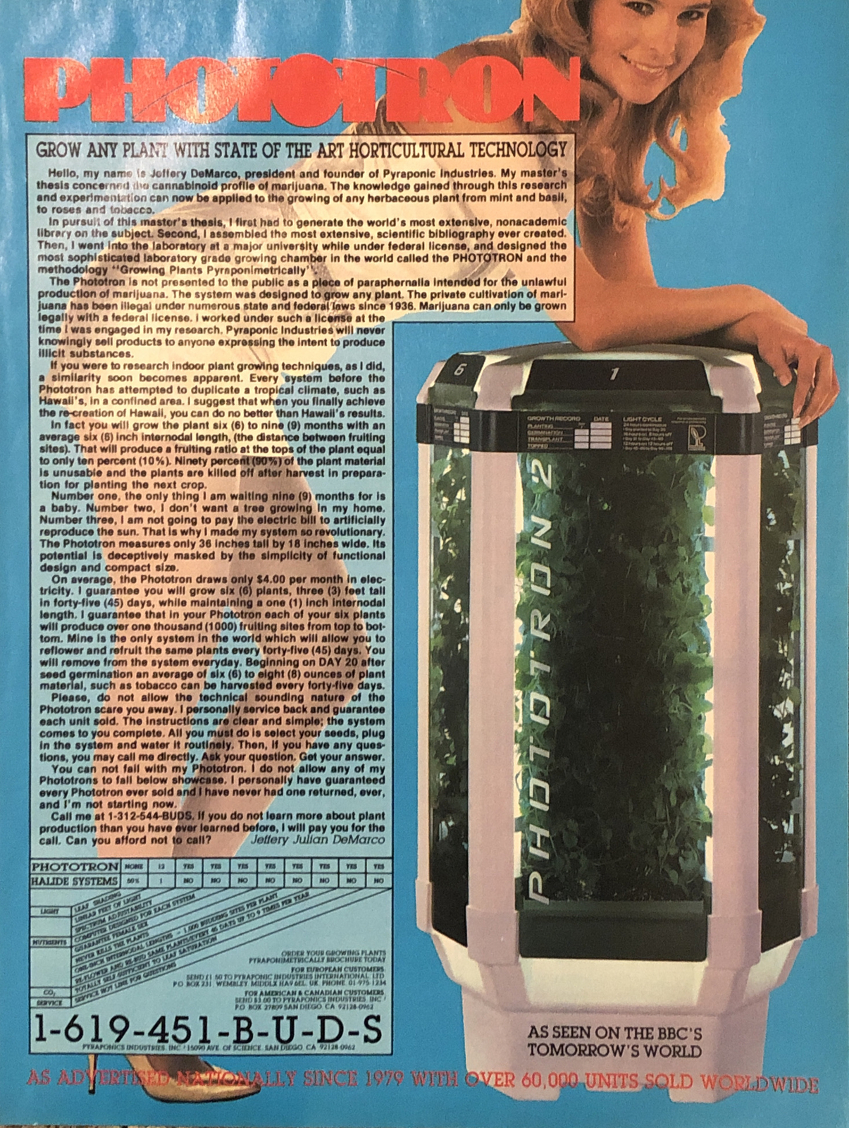 1988 Phototron Pyraponic Indoor Plant Grow PRINT AD Weed Marijuana VTG 1980s
