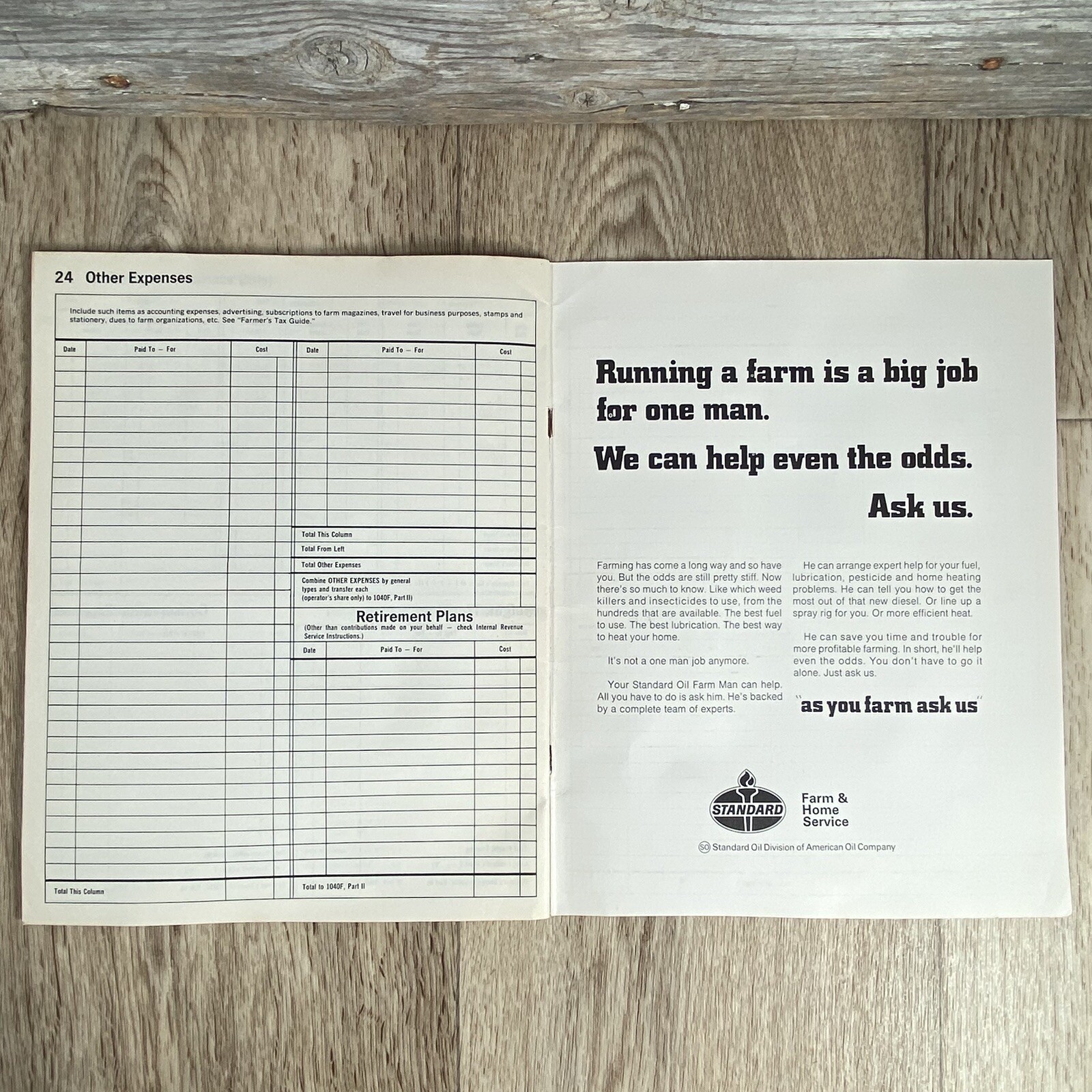 Unused Farm Accounting Record Book Standard Oil 1972 Income & Expense, Taxes