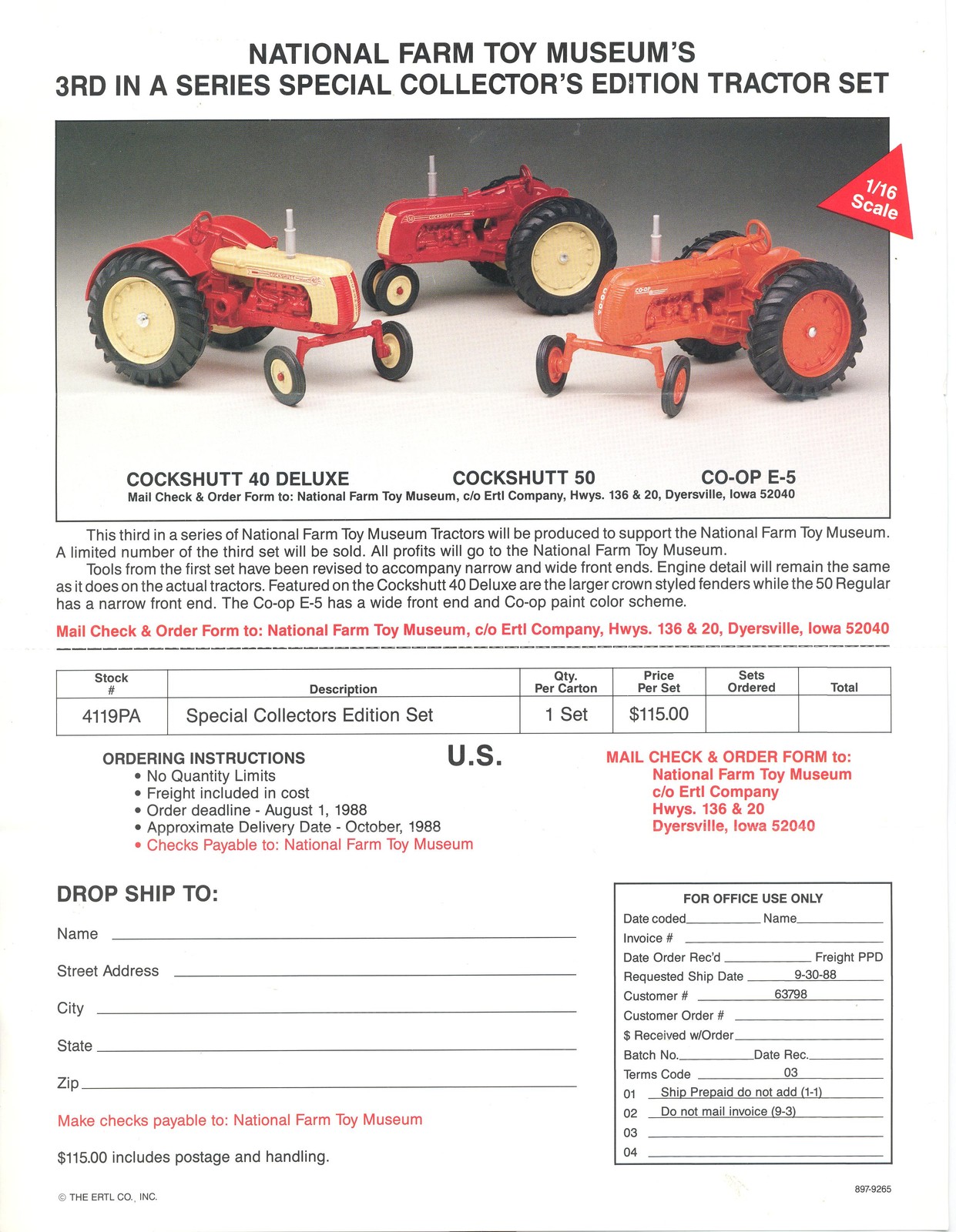 1988 National Farm Toy Museum Cockshutt 40 Deluxe 50 Co-op E-5 Sales Brochure