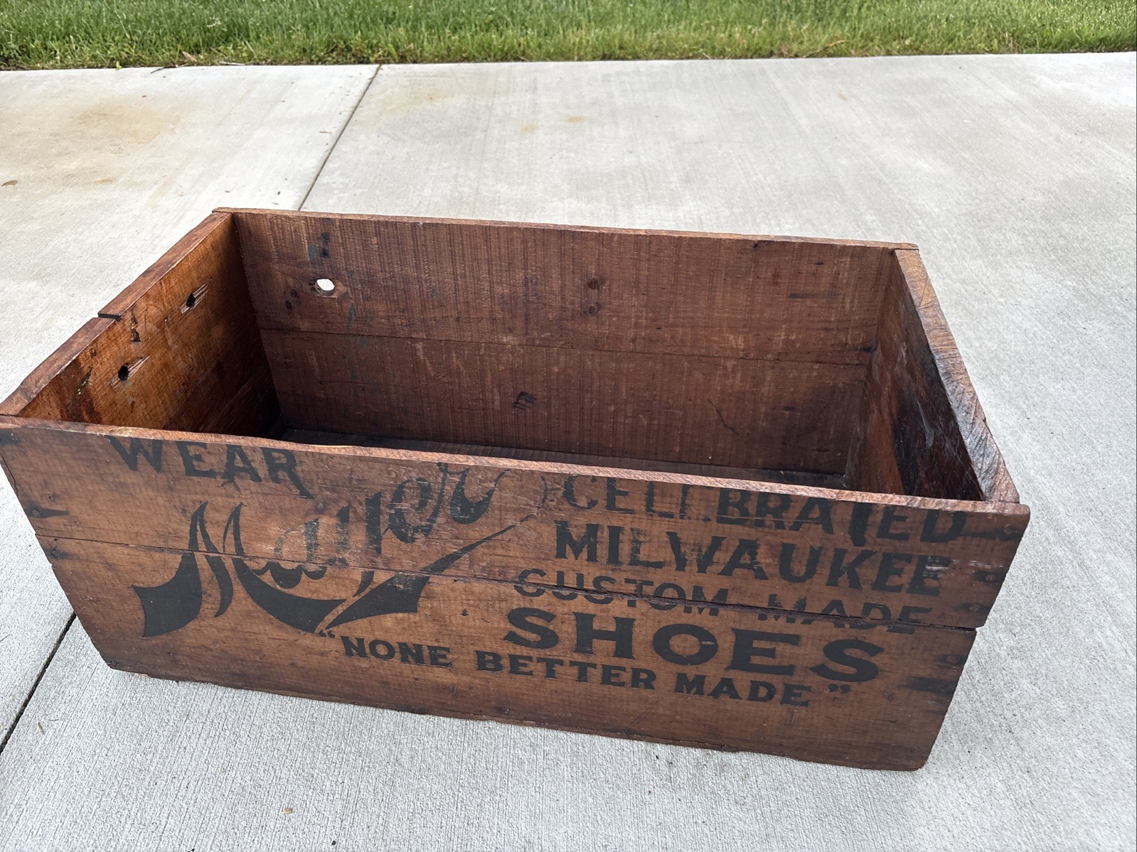 Antique Wooden Crate F. Mayer Boot & Shoe Co Milwaukee Wisconsin Wood Box