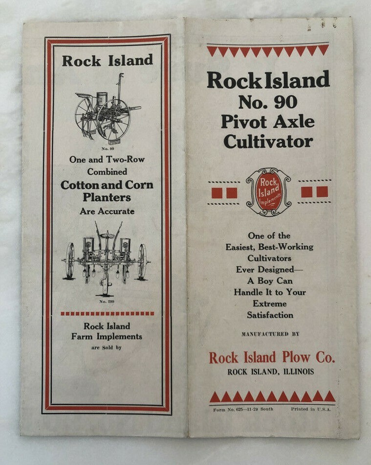 1929 ROCK ISLAND PLOWS No 90 Cultivator FARM ADVERTISING Antique Brochure Poster