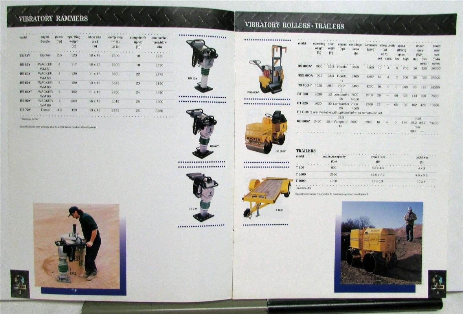 1997 Wacker Vibratory Rollers Rammers Construction Equipment Sales Brochure