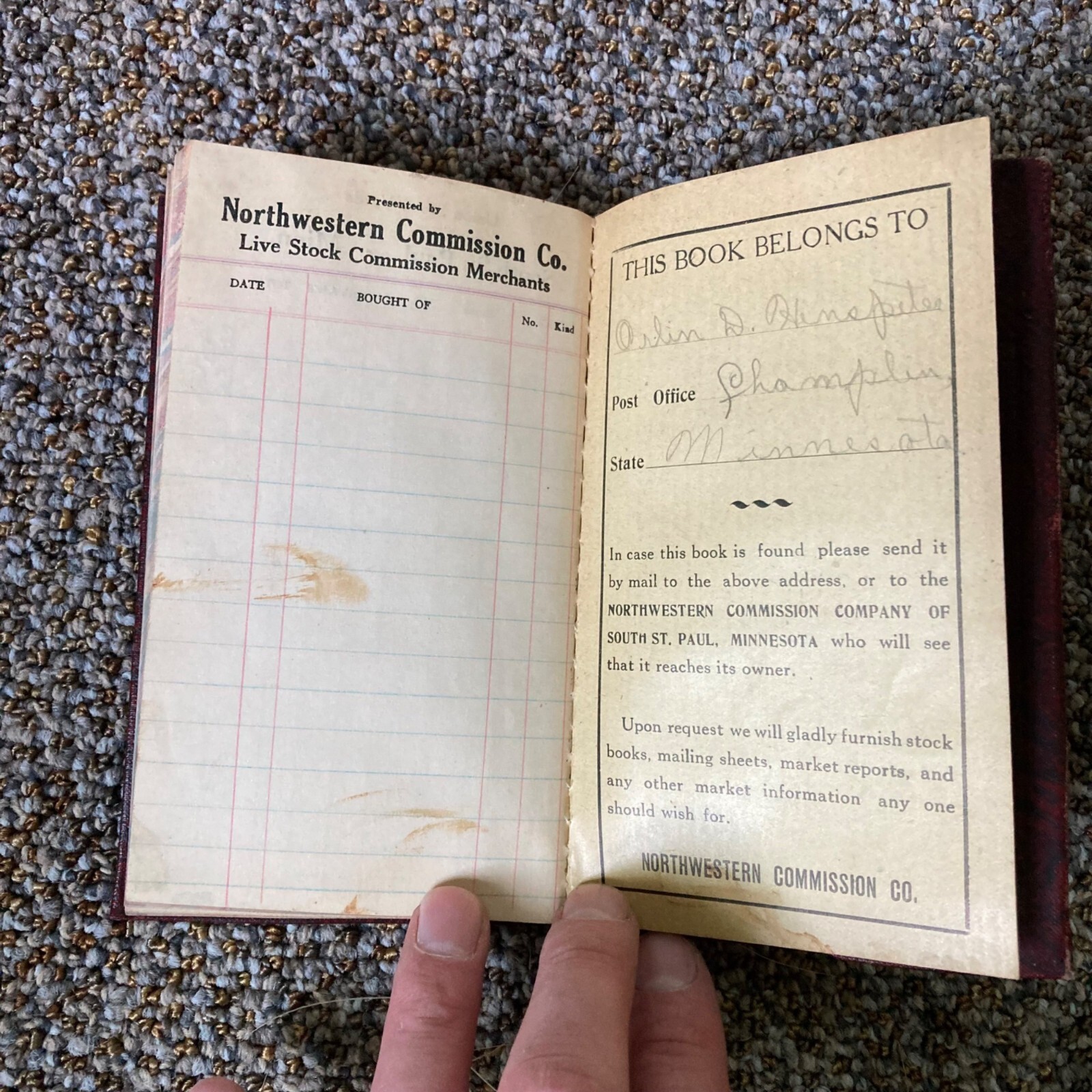Vintage Northwestern Commission Company Livestock Ledger Receipt Book 1927-1928