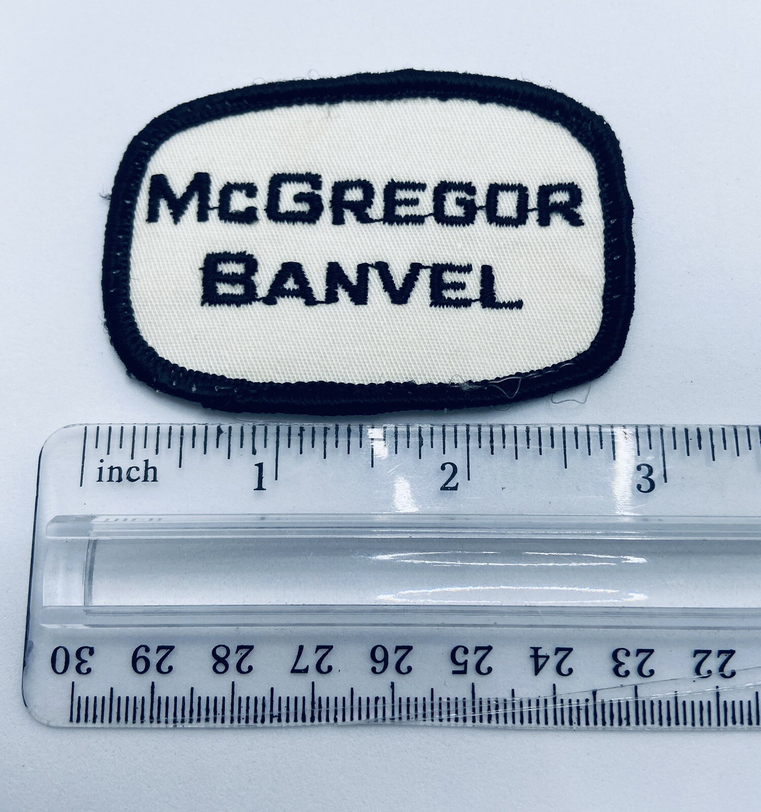 Vintage McGregor Banvel Patch 2.75”x2” White Black Agriculture Farming