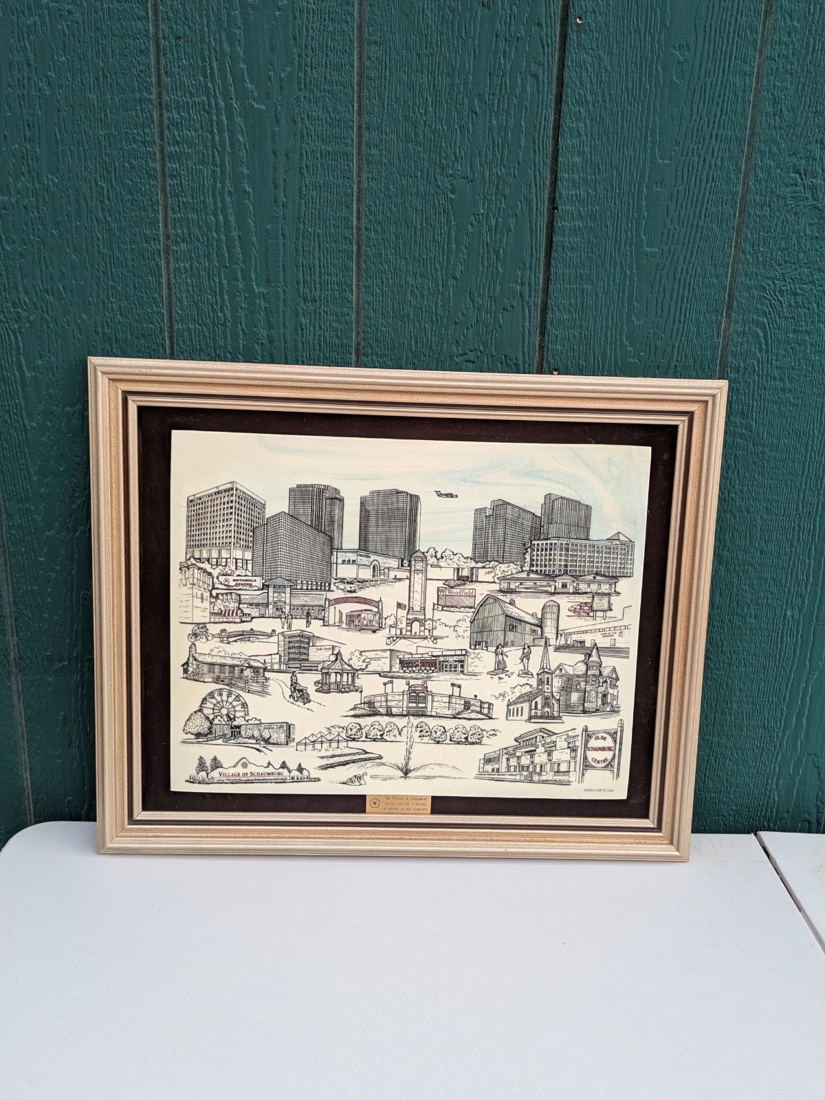 Village Of Shaumburg Illinois Marble Casting Framed Art Work By World Art 2004
