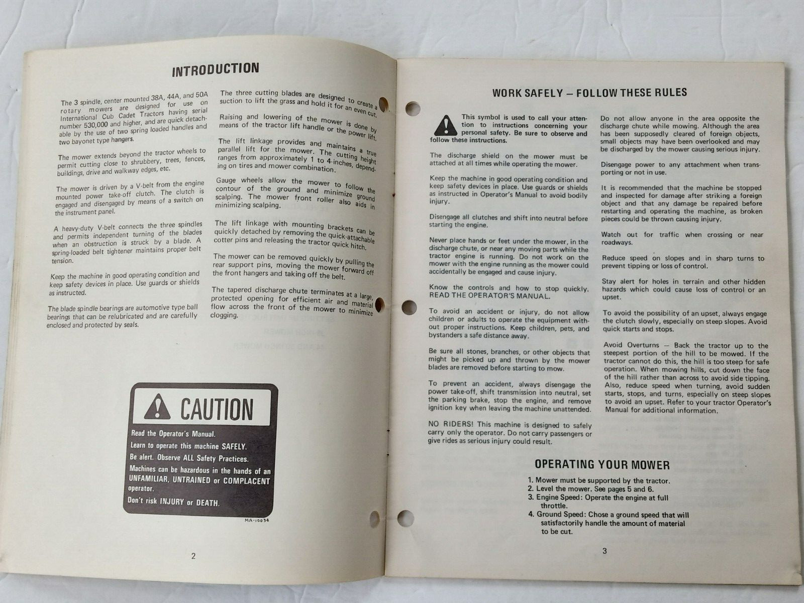 International Harvester Rotary Mowers 38A 44A 50A 3 Spindle Operator&rsquo;s Manual