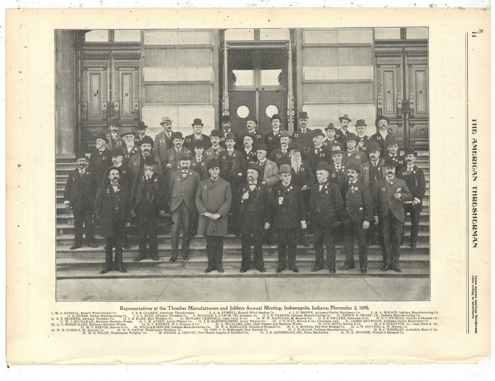 1898 Pic & Caption: Thresher Manufacturer & Jobbers Meeting, Indianapolis