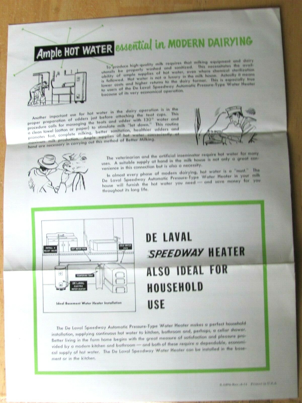 1954 DAIRY FARM ADVERTISING BROCHURE PAMPHLETS DeLAVAL WASH TANK WATER HEATER