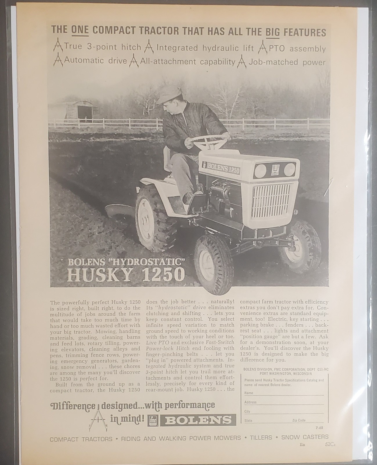 Bolens Hydrostatic Husky 1250 Garden Tractor 1968 Advertisement