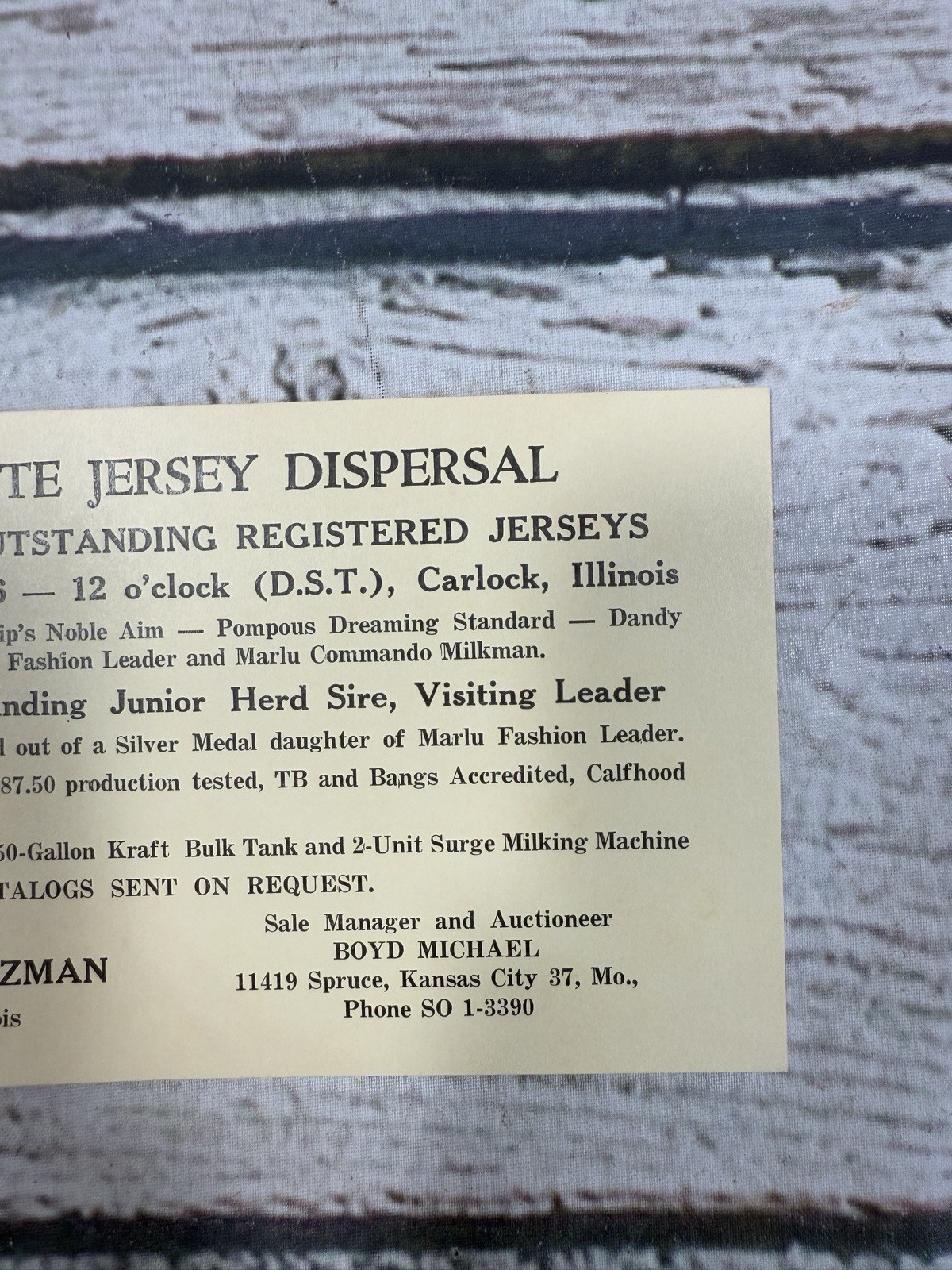VTG Complete Jersey Dispersal Boyd Michael Auctioneer Kansas City Auction Card