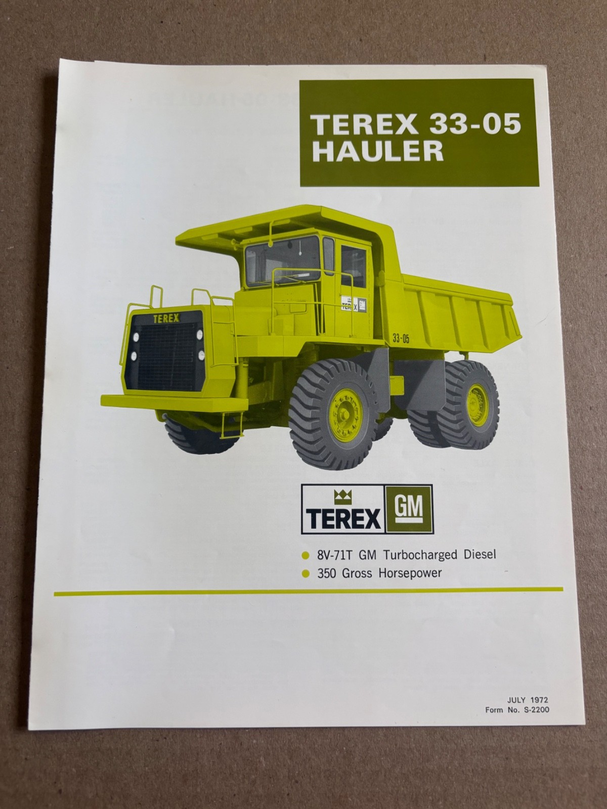 Vintage Terex 33-05 Dump Truck Specifications Sales Brochure