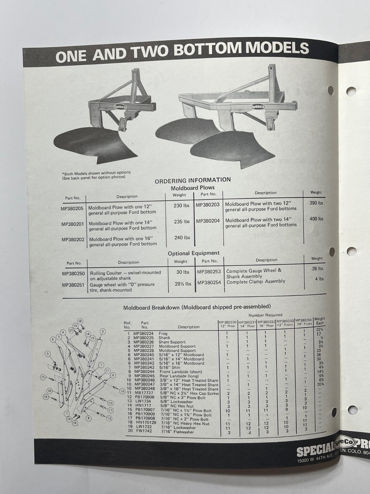 1976 SpeeCo Golden Line Moldbord Plows Sales Brochure *Showroom Sales Book*