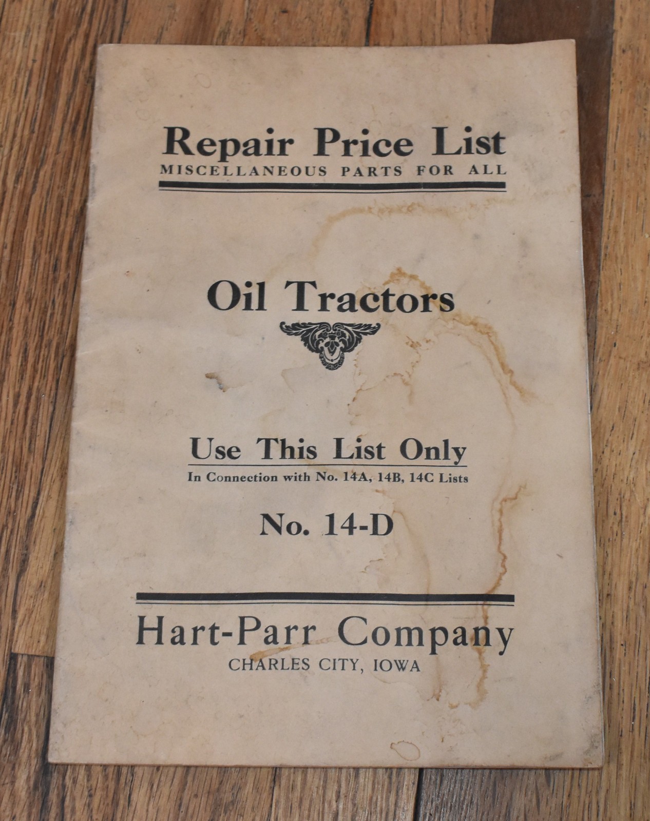 Vintage Hart Parr Co Oil Tractor Repair Price List No 14-D Charles City IA
