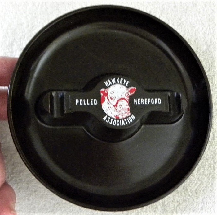 Vintage Iowa Hawkeye Polled Hereford Association, IA Cow, Bull Ashtray, Unused