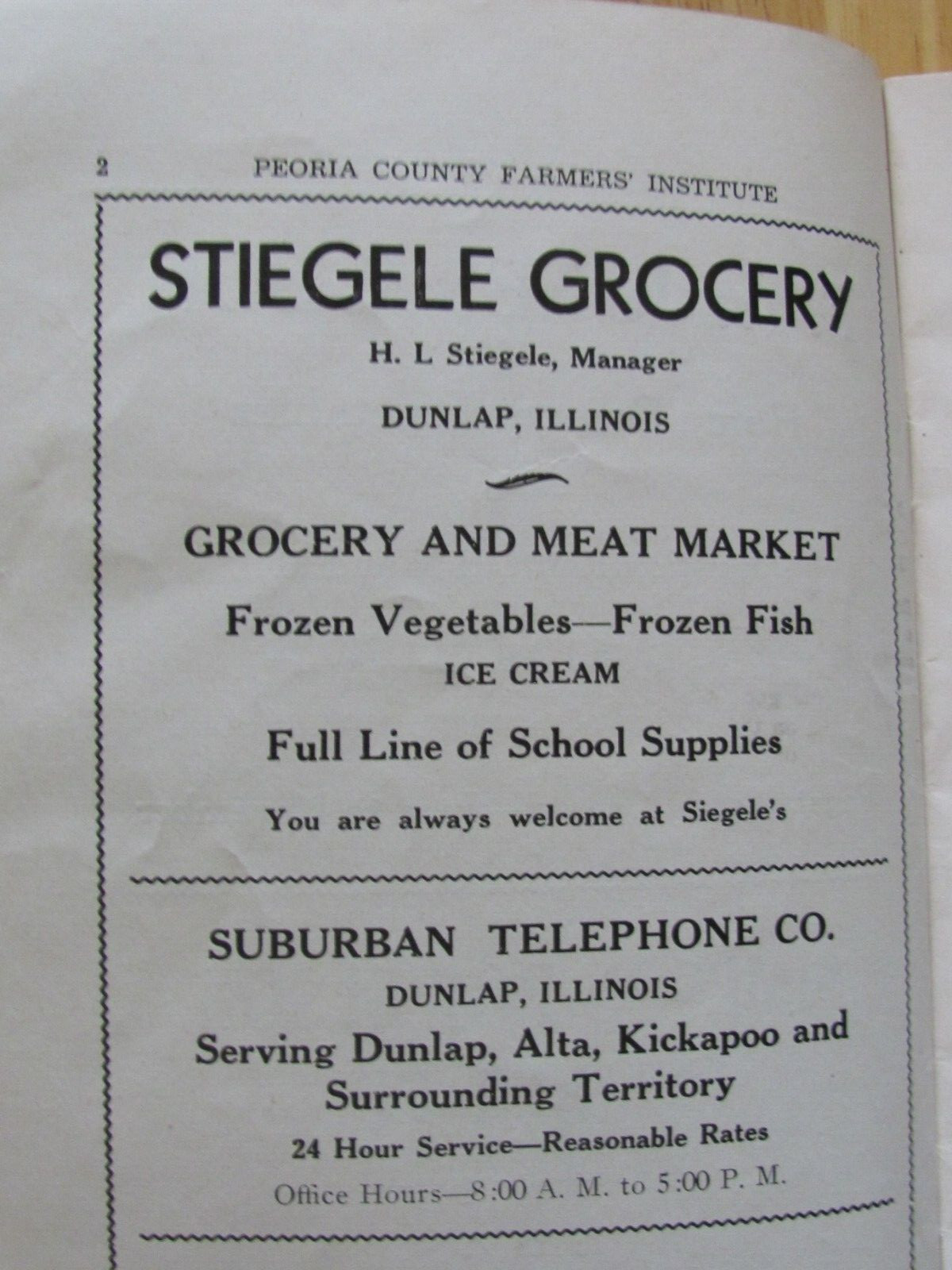 1941 SHOW PROGRAM BOOK PEORIA COUNTY FARM INSTITUTE DUNLAP IL LOCAL ADVERTISING