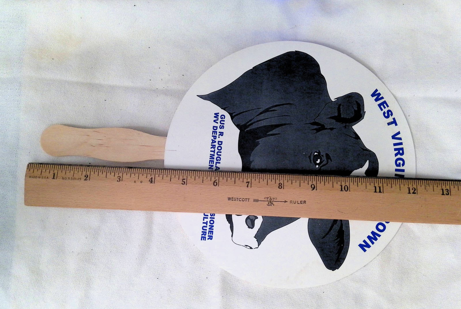 Vintage WEST VIRGINIA GROWN Gus Douglass WV Dept Agriculture Hand Fan Cow Ad