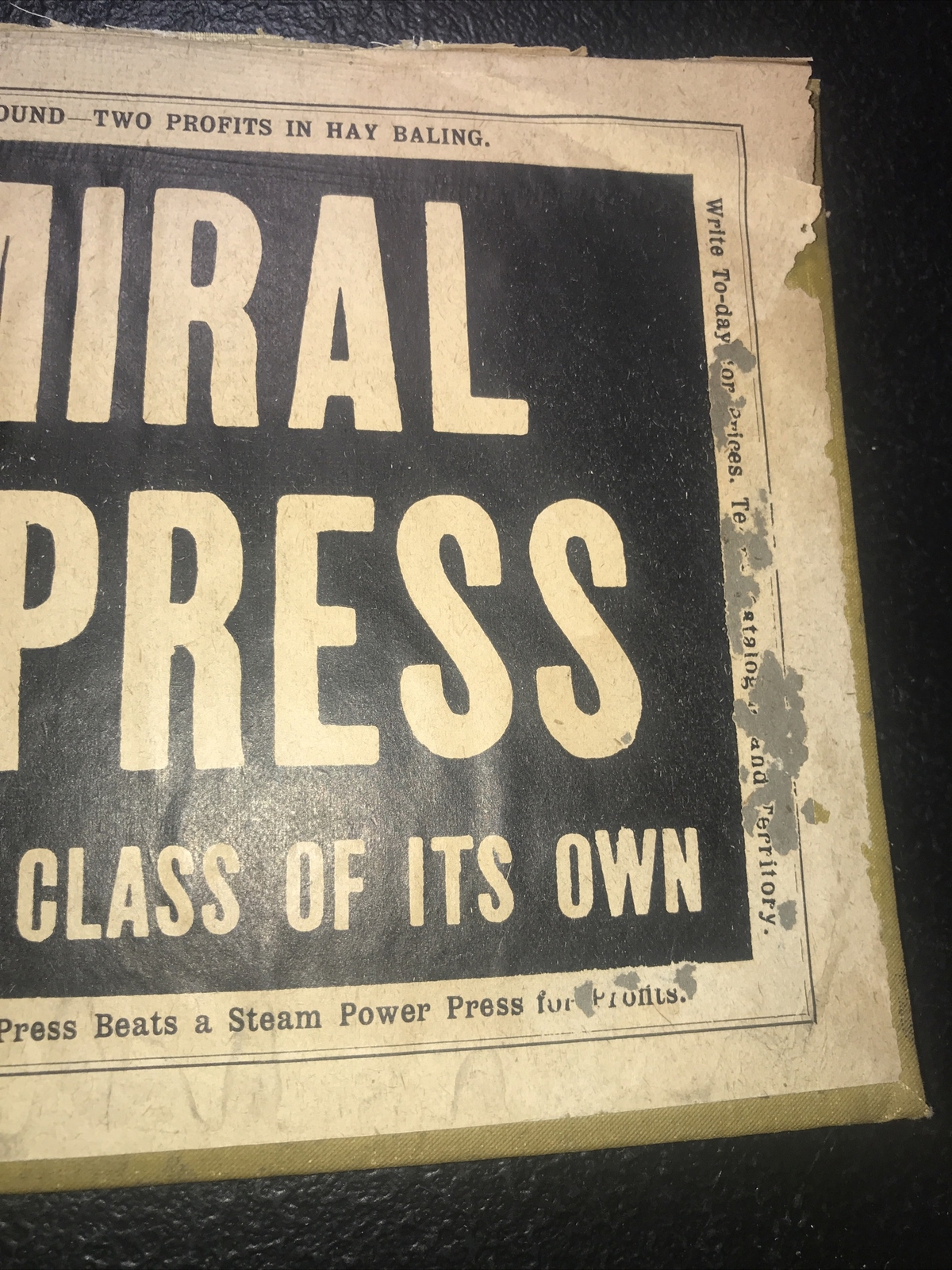 1908 Admiral Hay Press Farm Advertising – Kansas City – Missouri & John Deere