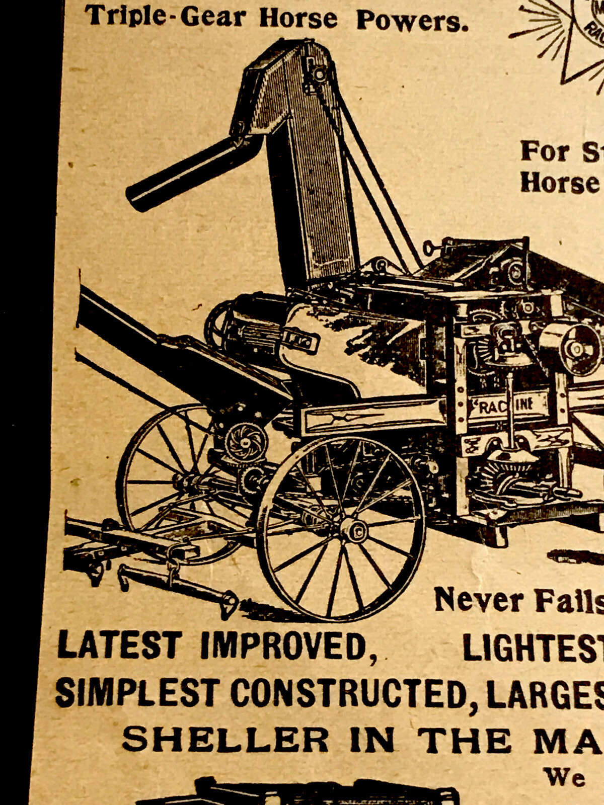 ORIGINAL 1897 Racine Corn Shellers & Pease Advertising – Wisconsin