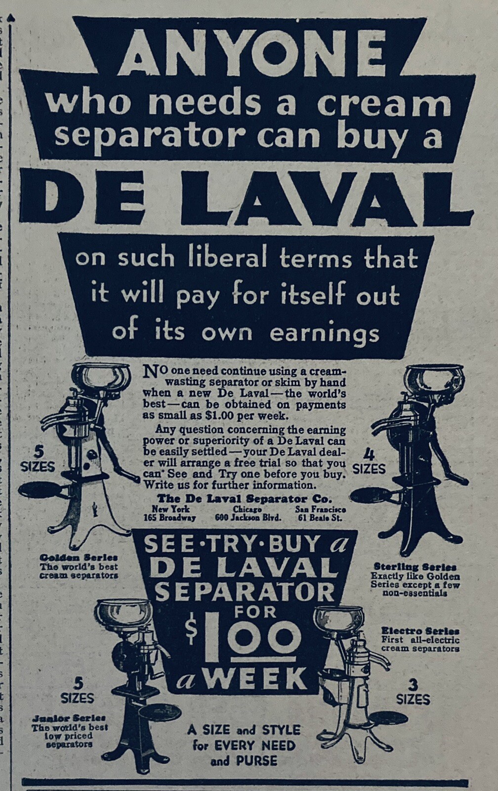1934 AD.(XH50)~DE LAVAL SEPARATOR CO. CHICAGO. WORLD’S BEST CREAM SEPARATORS
