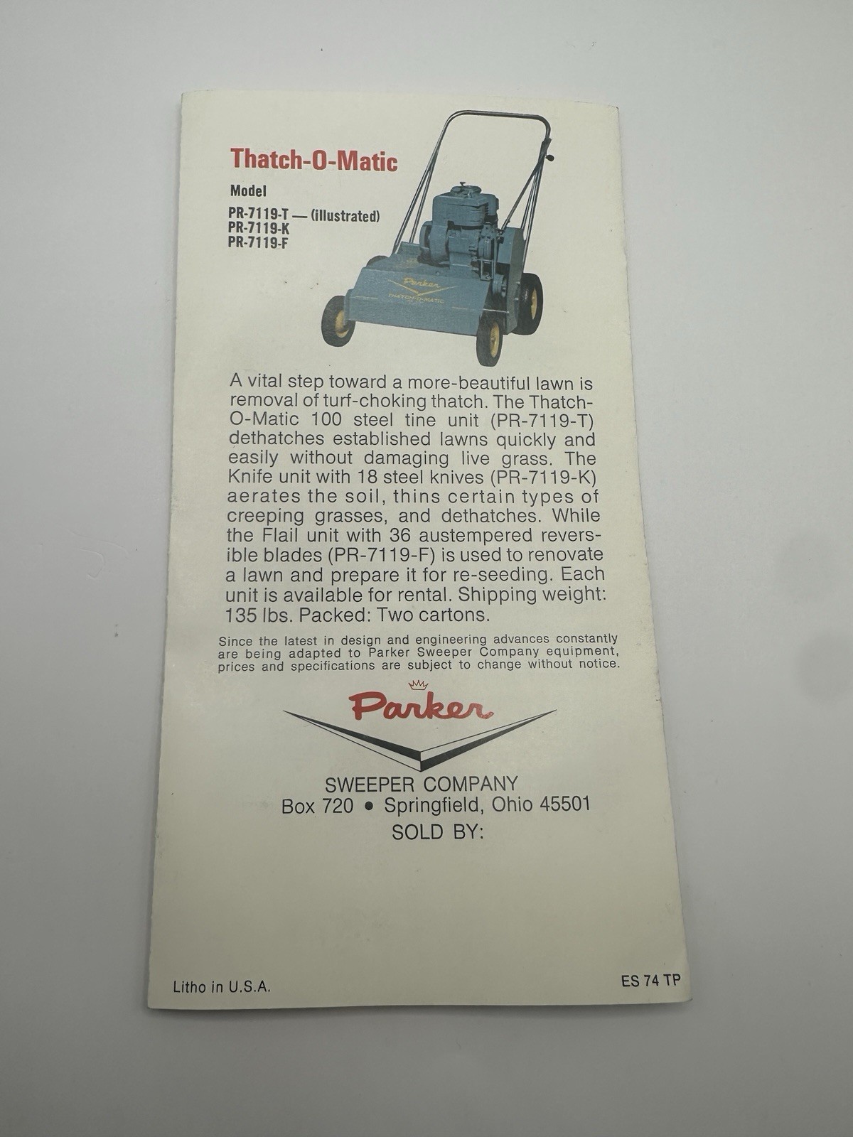 Vintage Parker Lawn Care Equipment Sales Brochure Lawn Tractor Lawn Mower Manual