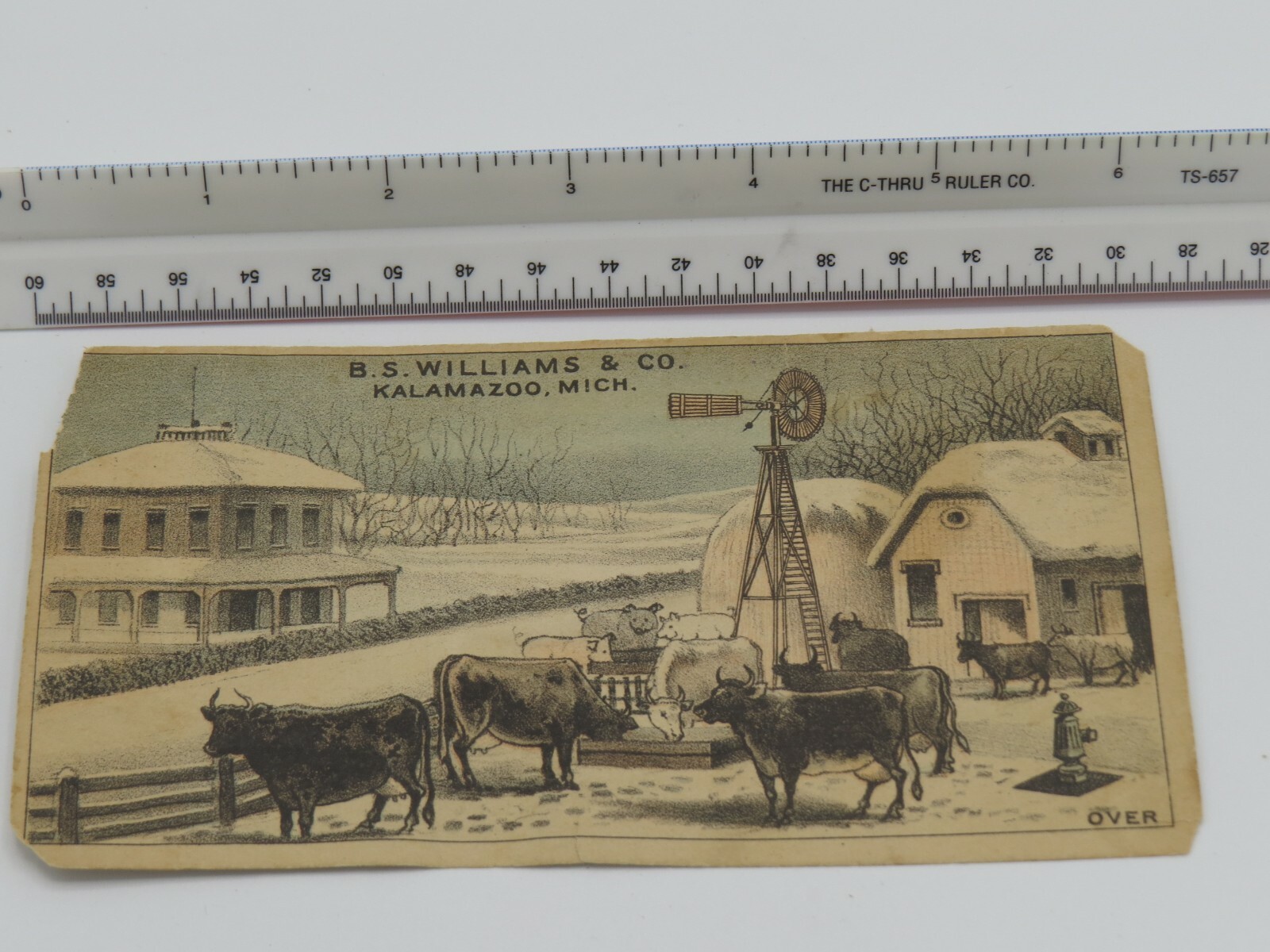 Vintage B.S. WIlliams WINDMILL Kalamazoo, MI 1880&rsquo;s TRADE CARD Cows