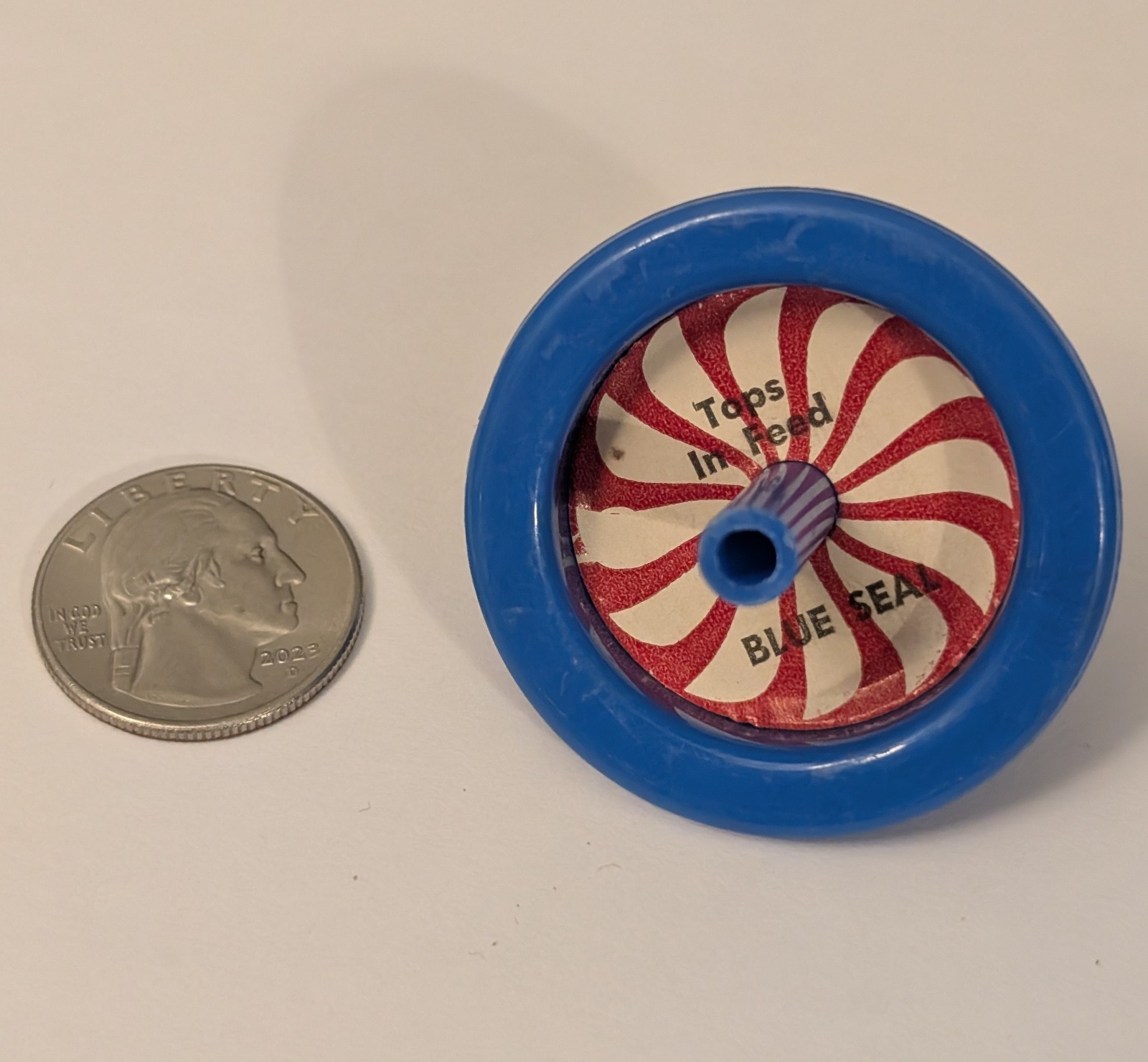 Vintage Blue Seal Feed Spinning Top – Promo Ad Toy – Farm Animal Nutrition Feeds