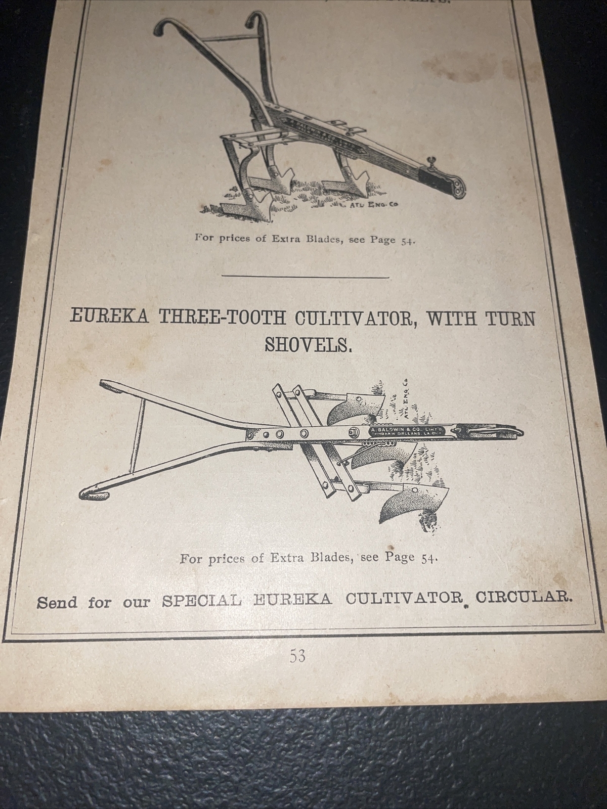 1891 Baldwin – Eureka Cultivator Farm Advertising – New Orleans – LA