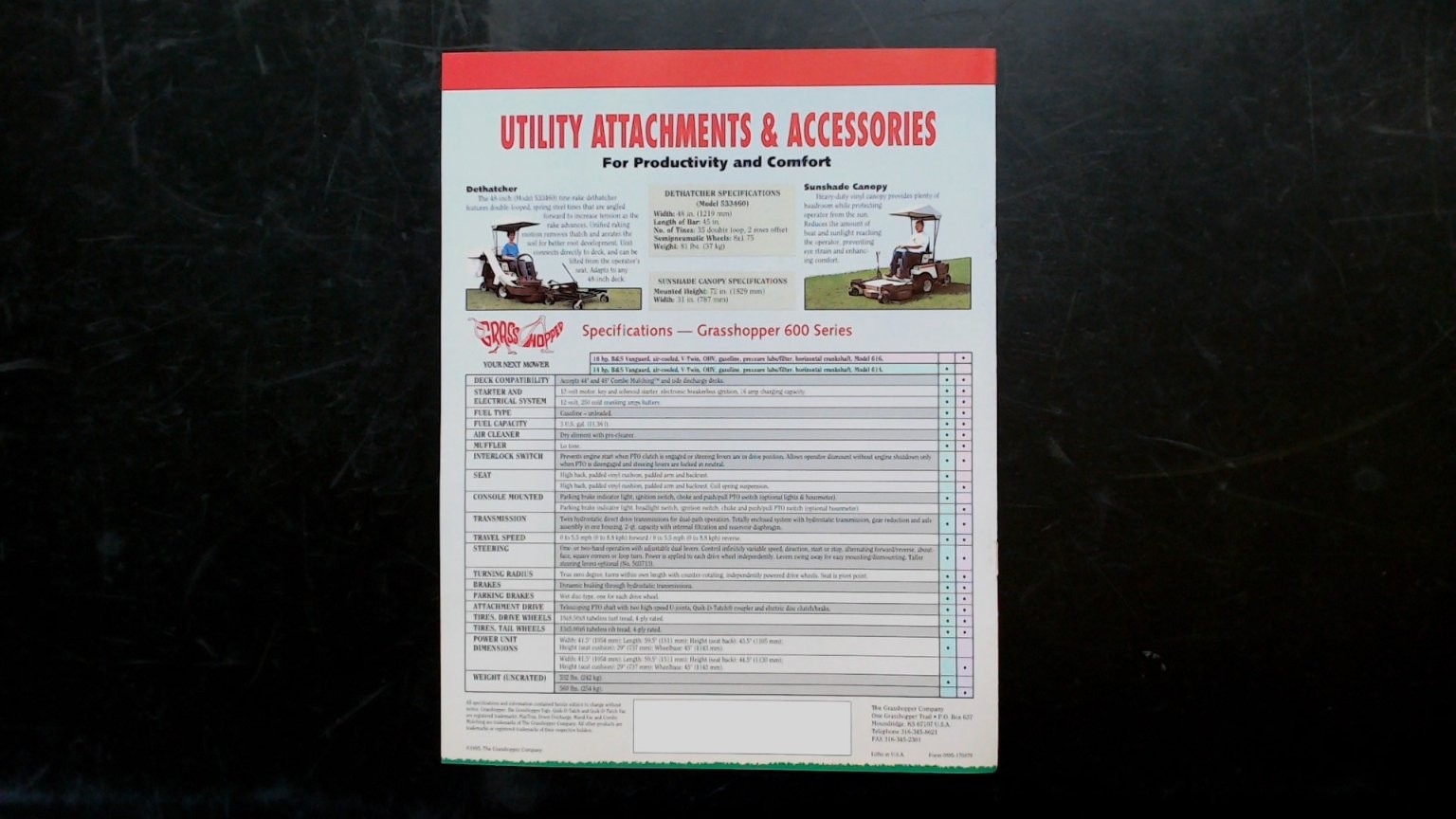 Grasshopper 600 Series Mowers Brochure Vintage 1995 Agriculture Promo