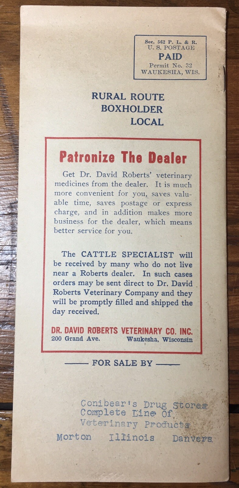 The Cattle Specialist (1943) Ag Pamphlet, David Roberts Vet Co