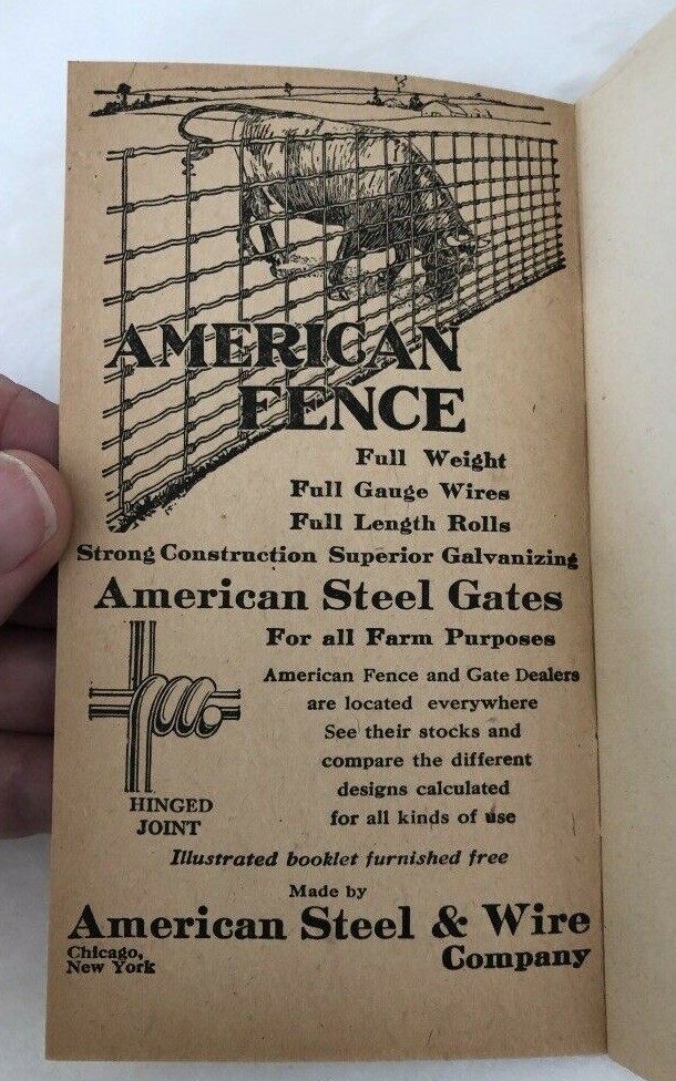 1919 AMERICAN FENCE Memo Book FARM ADVERTISING Minnesota MADELIA Antique MINT