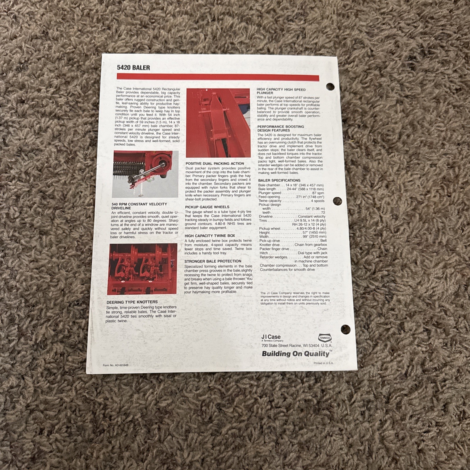 1990s 5420 Rectangular Baler Dealer Spec Sheet Case IH International Harvester