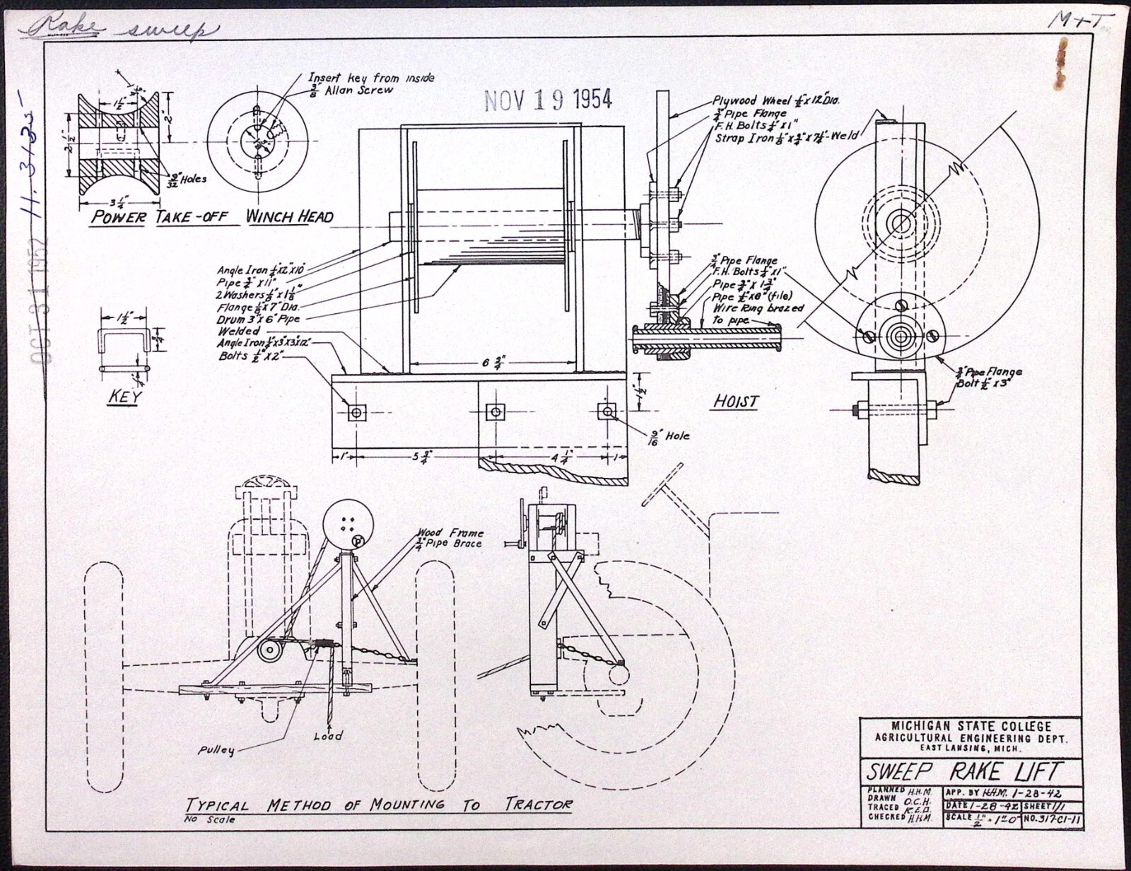 1954 Dearborn Farm Equipment Sweep Rake Dealer Brochure & Diagram