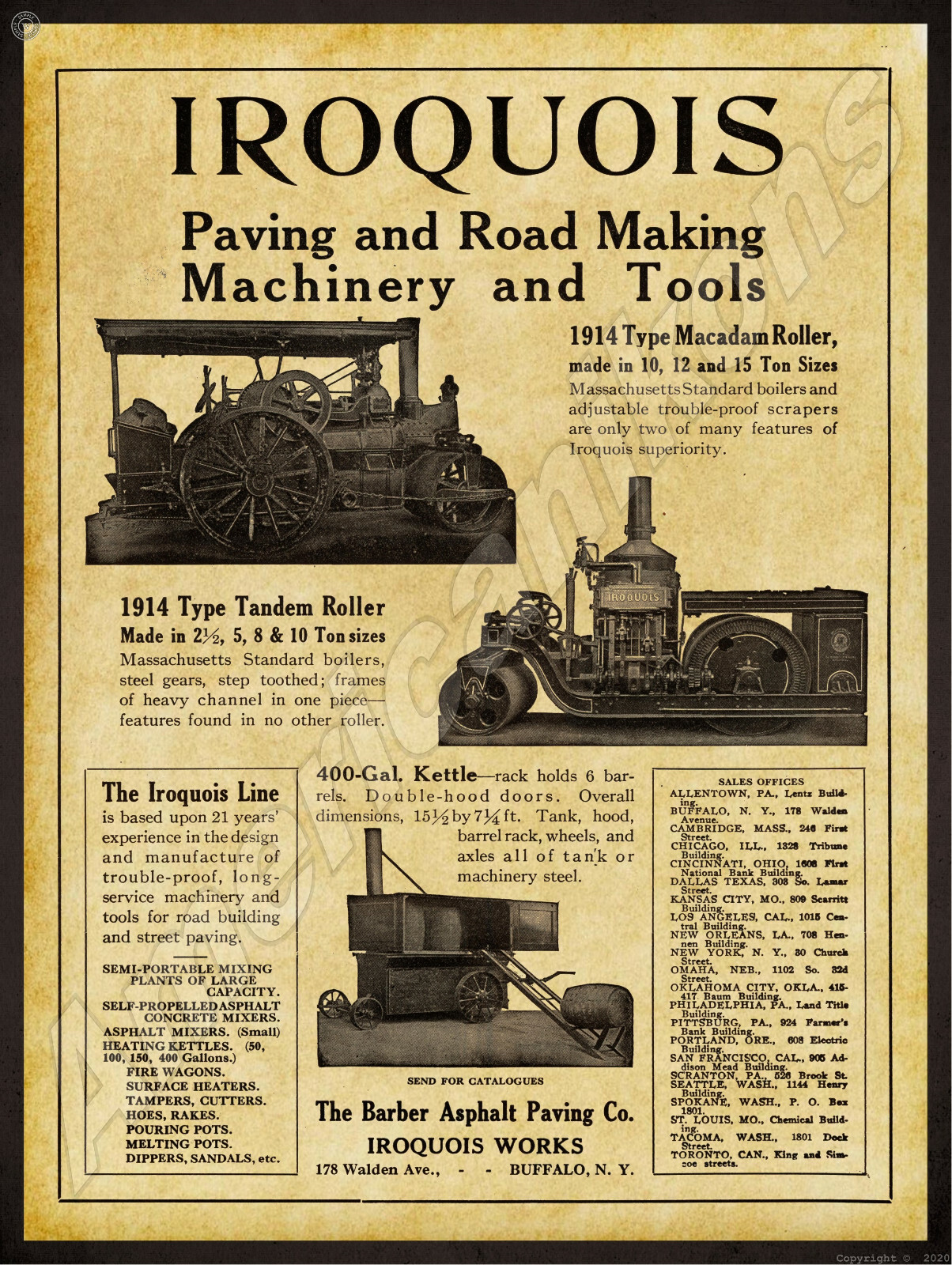 1914 Kelly Springfield Road Roller Company New Metal Sign: Springfield, Ohio