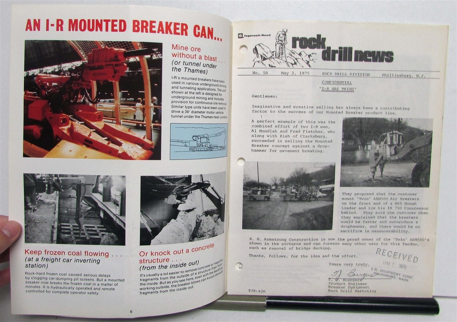 1975 Ingersoll-Rand I-R Mounted Breakers Air & Hydraulic Specs Sales Brochure