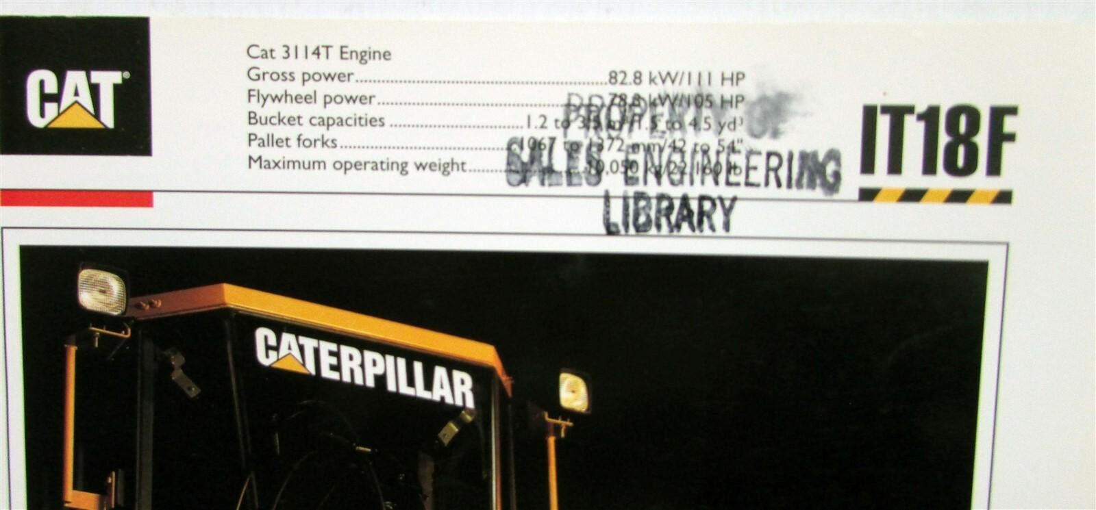 1992 Caterpillar IT18F Integrated Toolcarrier Specs Construction Sale Brochure