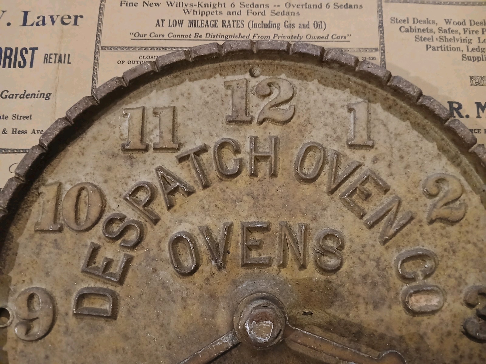 Antique Early Despatch Oven Clock Cast Iron Advertising Minneapolis Minnesota