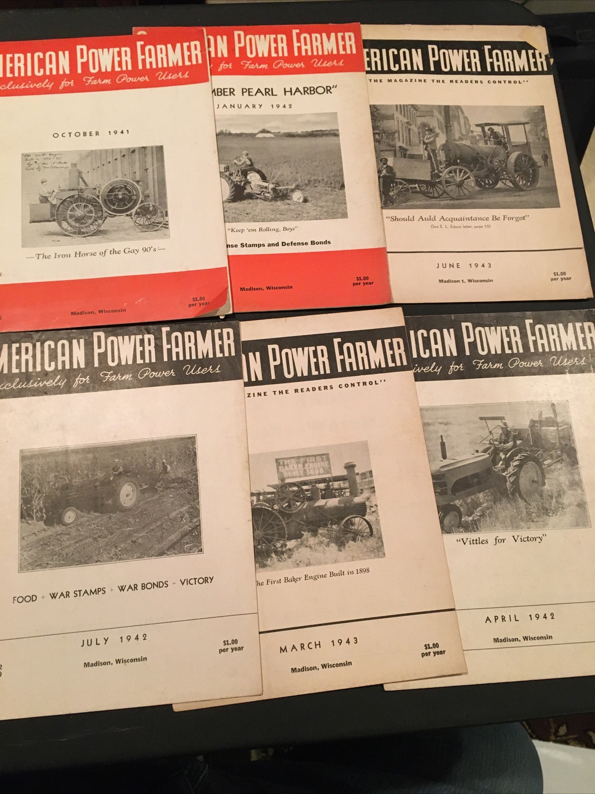 (6) 1941-43 American Power Farmer Magazines Tractor WW2 Bonds Madison Wisconsin
