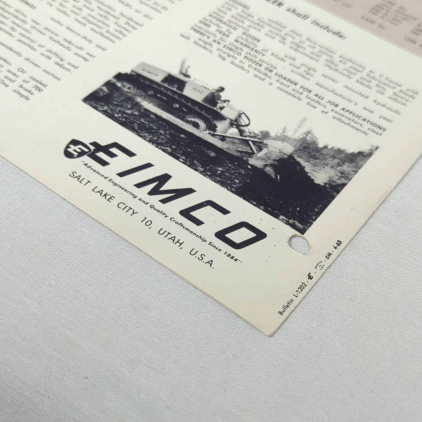 EIMCO 165C Specifications Brochure 1963