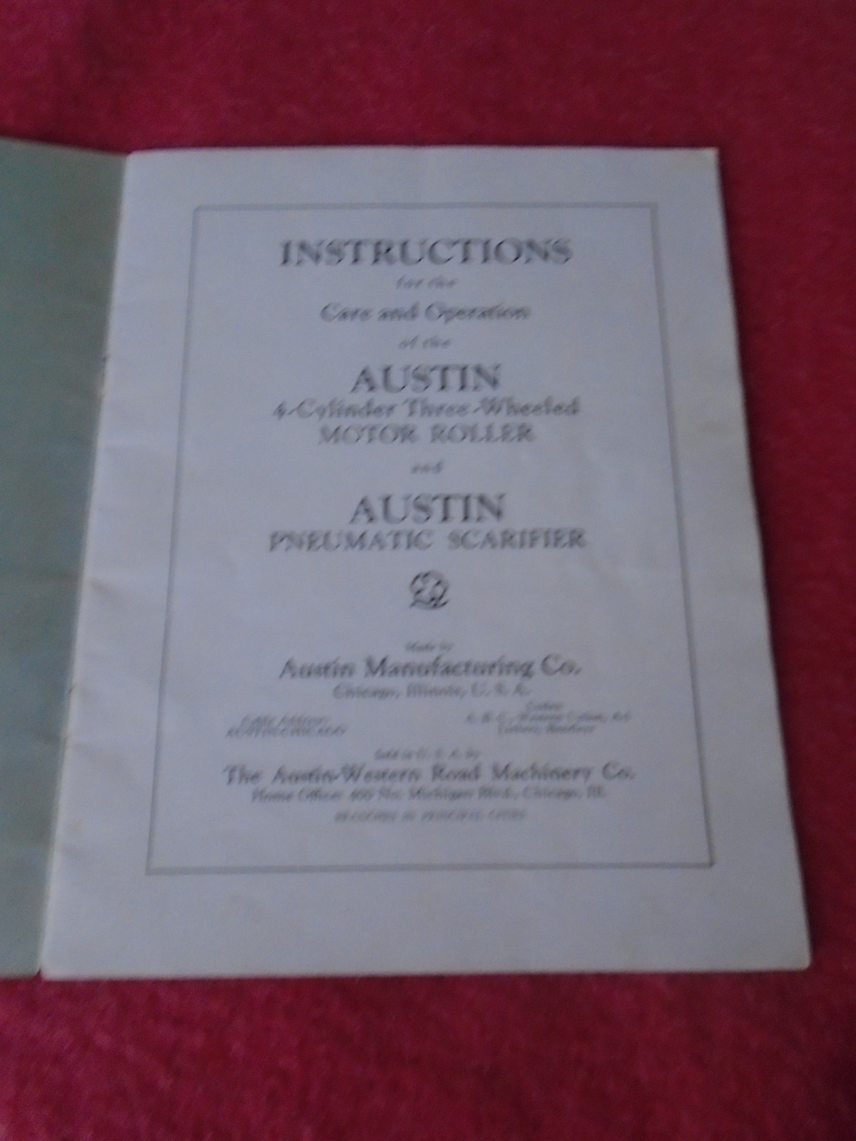 Scarce Vintage ca 1927 Austin Three Wheel Rollers Instruction Booklet