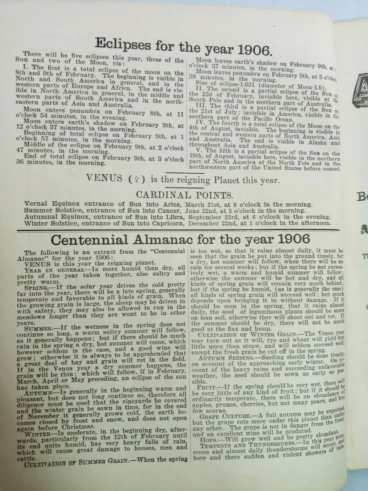 Vintage 1906 John Bear Baer&rsquo;s Agricultural Almanac Lancaster, PA Antique Farmers
