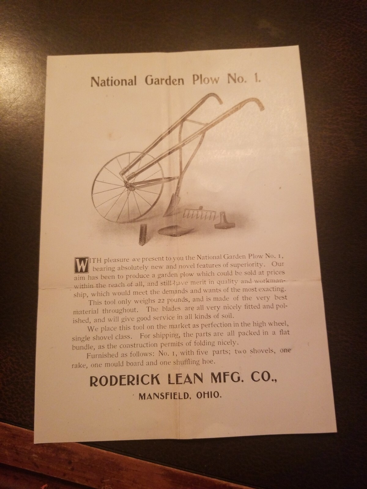 Vintage 1890s National Combination Garden Plow No.1 Roderick Lean Flyer 1 Of 2
