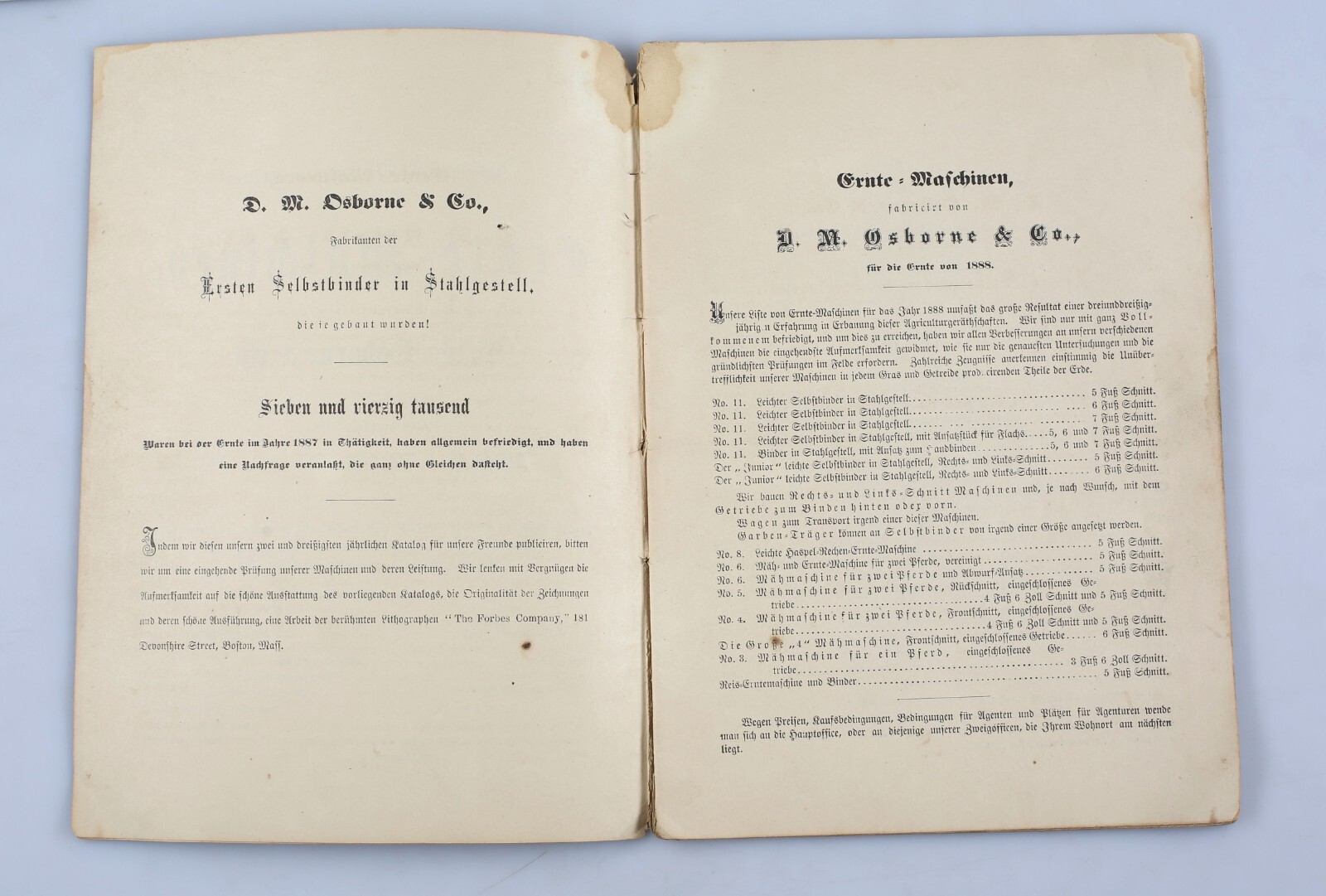 1888 D.M. Osbourne & Co. Harvesting Machinery Catalog In German Auburn NY Horse